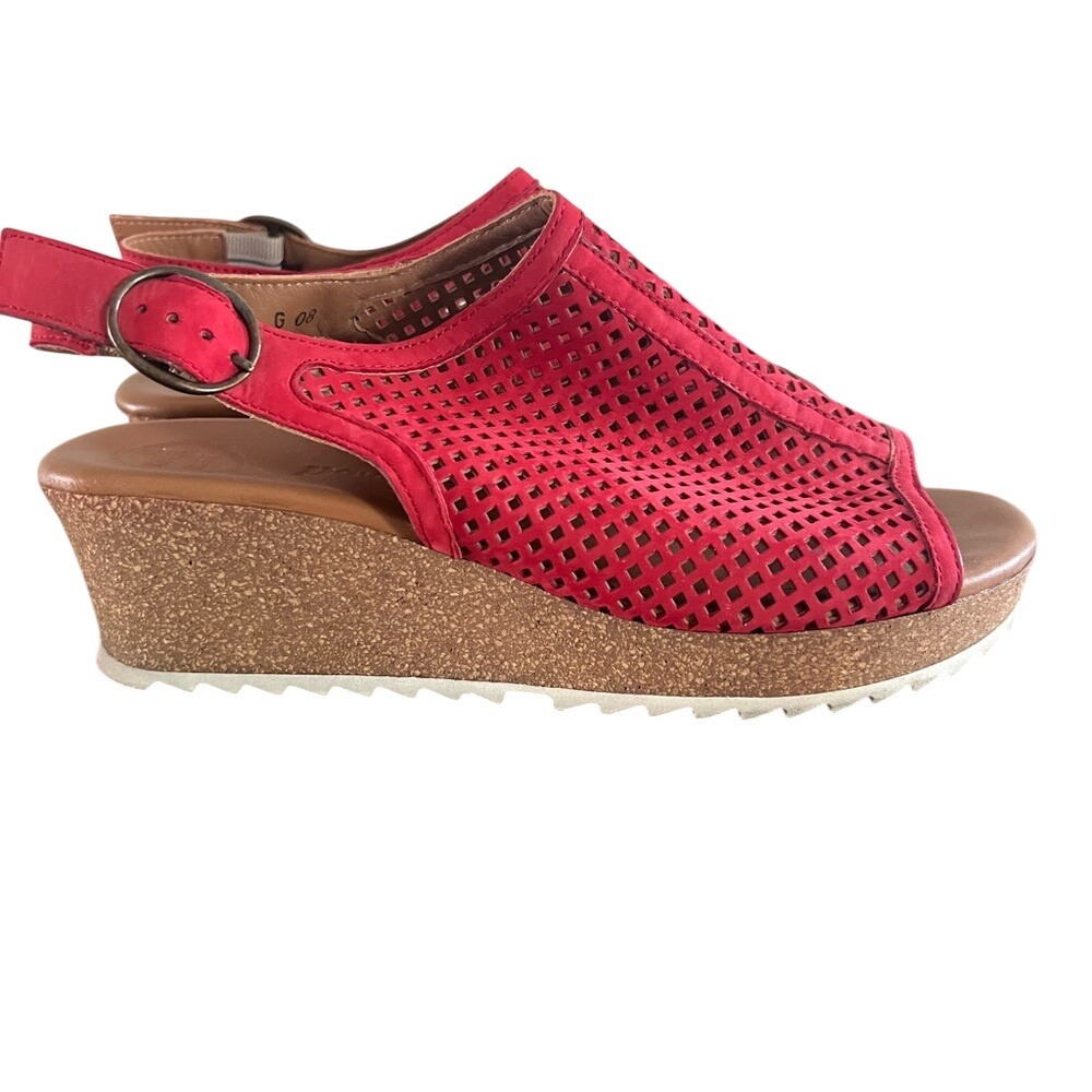 Paul Green Red Perforated Wedge Sandals